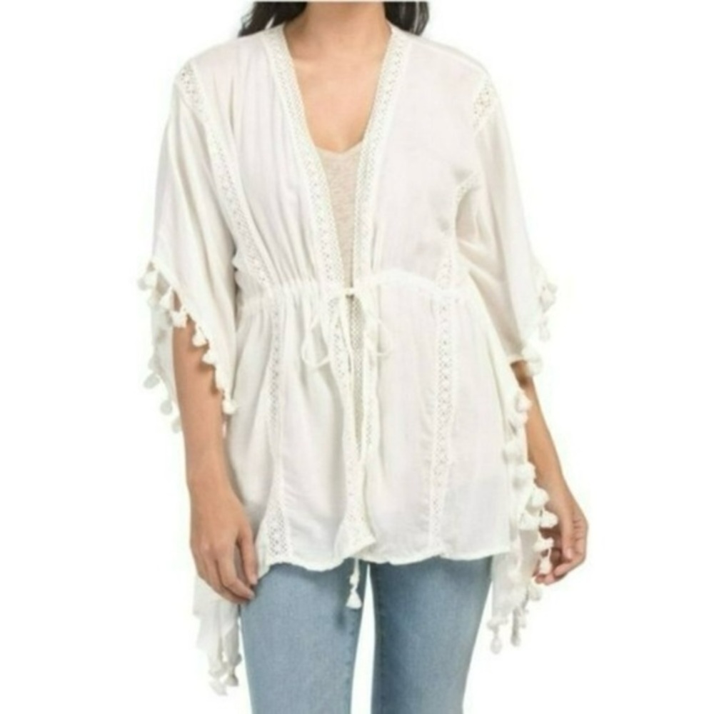 VINCE CAMUTO White Gauze Topper Kimono OS